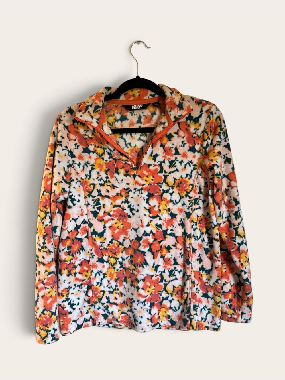 Lands' End Floral Half‑Zip Fleece Pullover in Coral, Yellow & Green